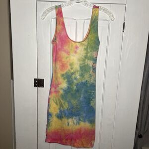 🆕 Heart Hips Tie Dye Bodycon Dress Tie Size Small Soft & Colorful NEW Women's
